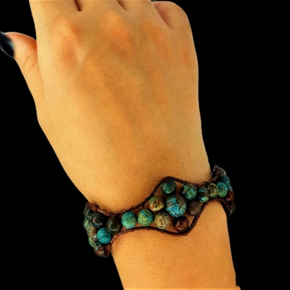 Seven Art Jewelry Doğal Taş Krizokol Taşı Bohem Tarz Kadın Bileklik - 16 cm - Kahverengi - Mavi Saat ve Bileklik Aksesuarı Fiyatı