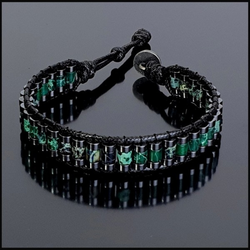 Seven Art Jewelry Doğal Taş, Yeşil Varisli Turkuaz Taşı Bileklik, Silindir Bileklik, Erkek Bileklik, Kadın Bileklik - 19 cm Saat ve Bileklik Aksesuarı Fiyatı