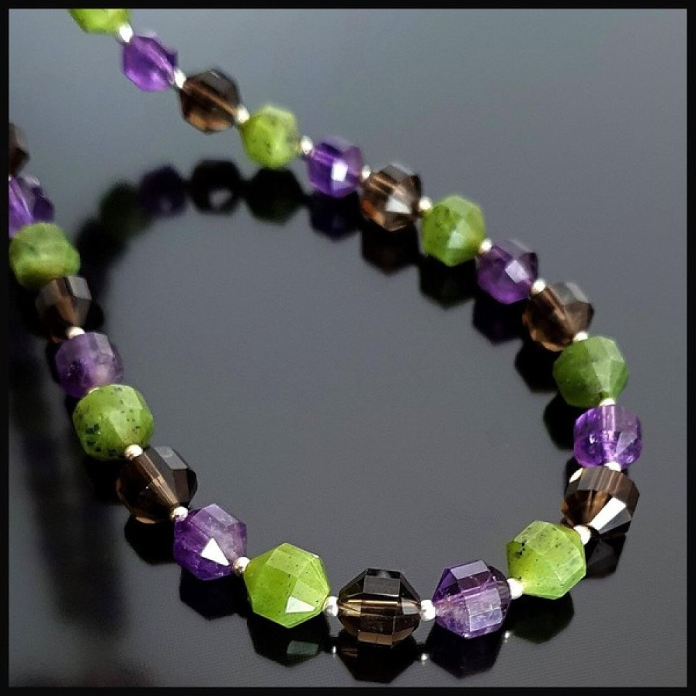 Seven Art Jewelry Gümüş Kolye, Ametist, Dumanlı Kuvars, Yeşim Taşı Kolye, Pırlanta Kesim Kolye - Renkli Gümüş Kolye Fiyatı