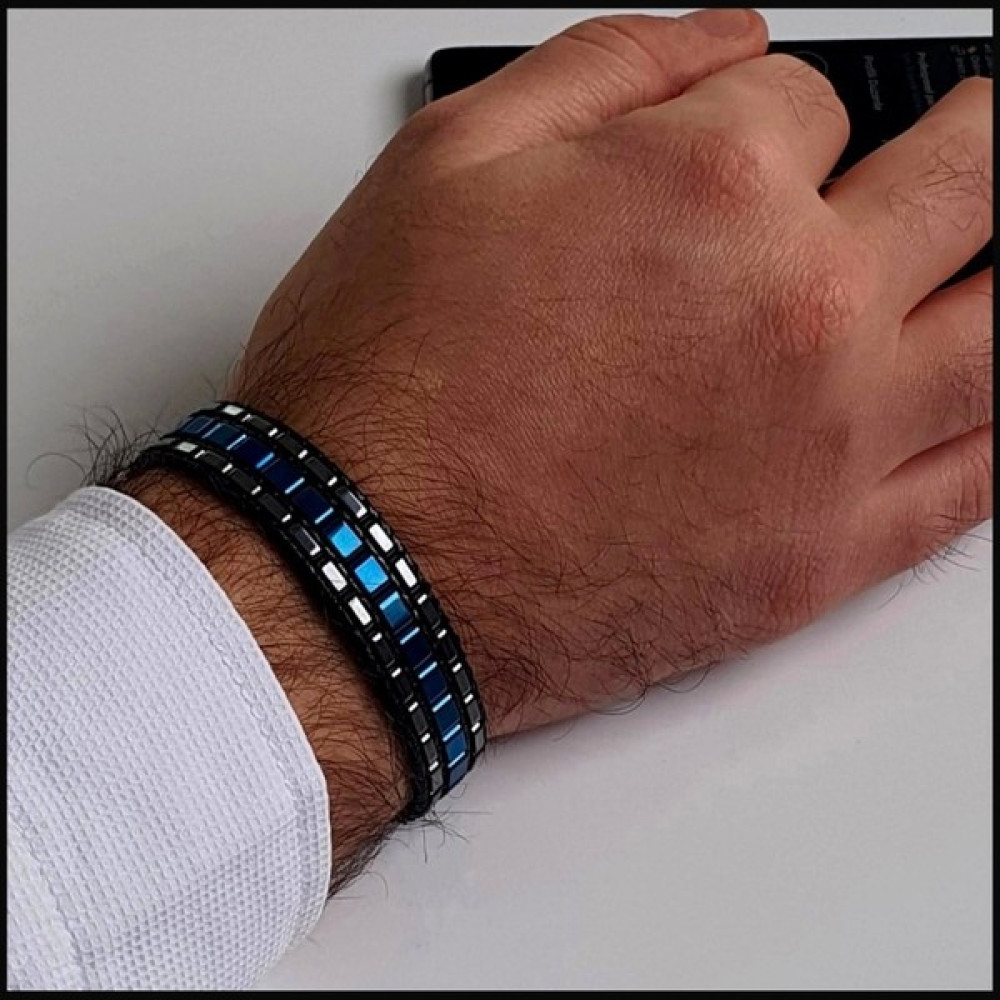 Seven Art Jewelry Hematit Taşı Mavi Tarz Doğal Taş Bileklik, Hediye Bileklik, El Yapımı Bileklik - 15 cm - Mavi - Gümüş Saat ve Bileklik Aksesuarı Fiyatı