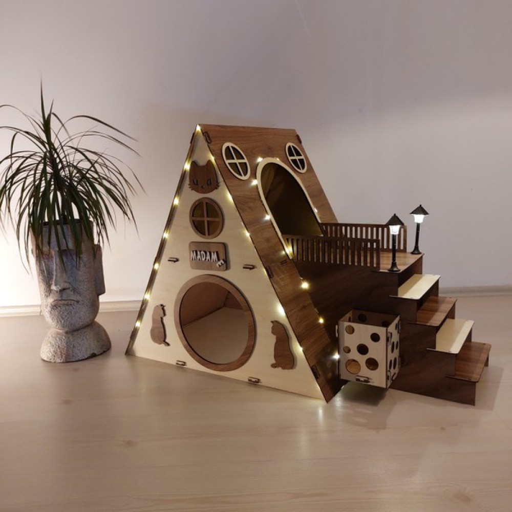 Seventeen Design Açık Kahverengi Krem Bungalov Kedi Evi, Bungalov Kedi Yuvası, Kedi Evi, Kedi Yuvası, Kedi Oyun Alanı Evcil Hayvan Ürünleri Fiyatı