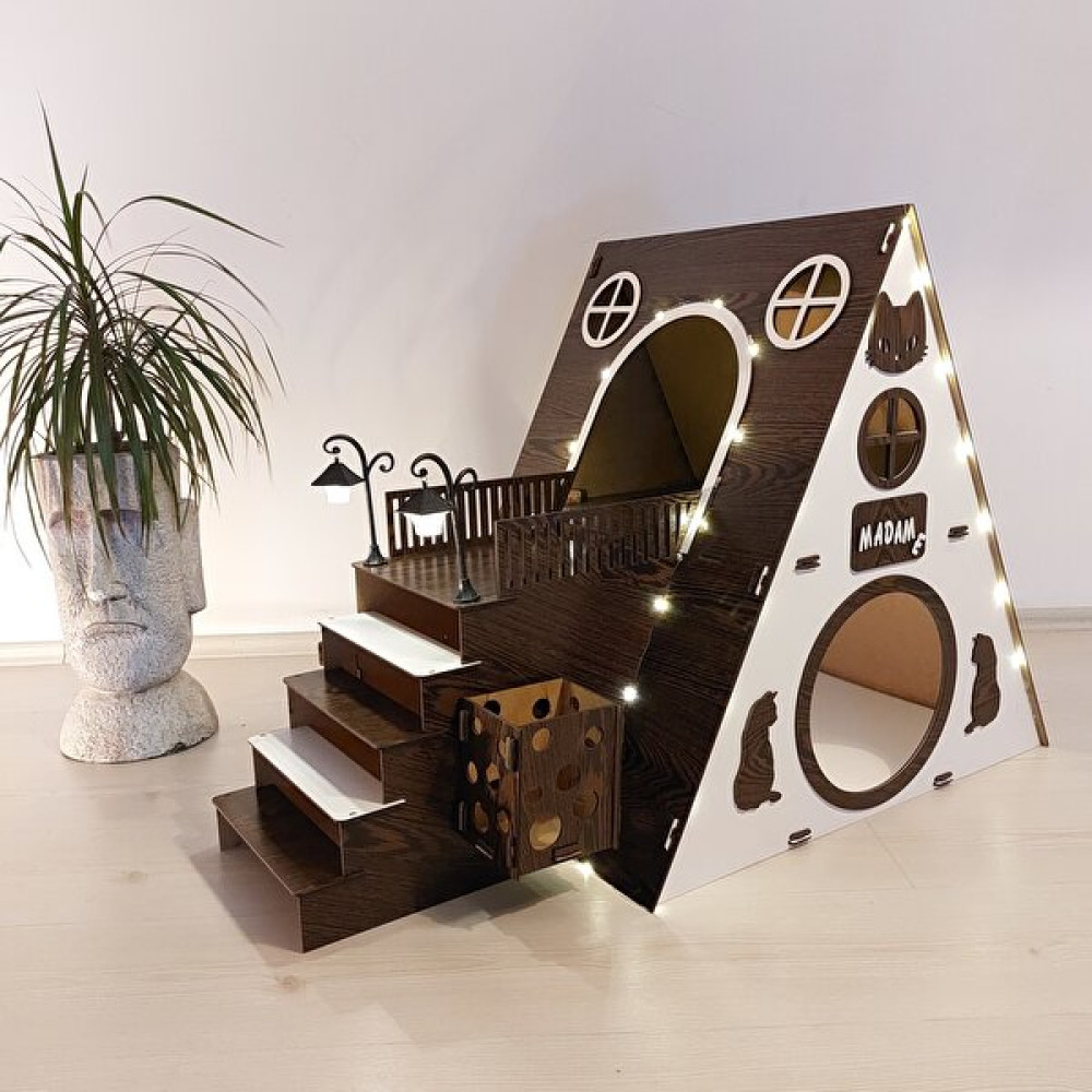 Seventeen Design Koyu Kahverengi Bungalov Kedi Evi, Bungalov Kedi Yuvası, Kedi Evi, Kedi Yuvası, Kedi Oyun Alanı Evcil Hayvan Ürünleri Fiyatı