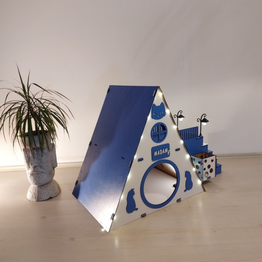 Seventeen Design Mavi Bungalov Kedi Evi, Bungalov Kedi Yuvası, Kedi Evi, Kedi Yuvası, Kedi Oyun Alanı Evcil Hayvan Ürünleri Fiyatı