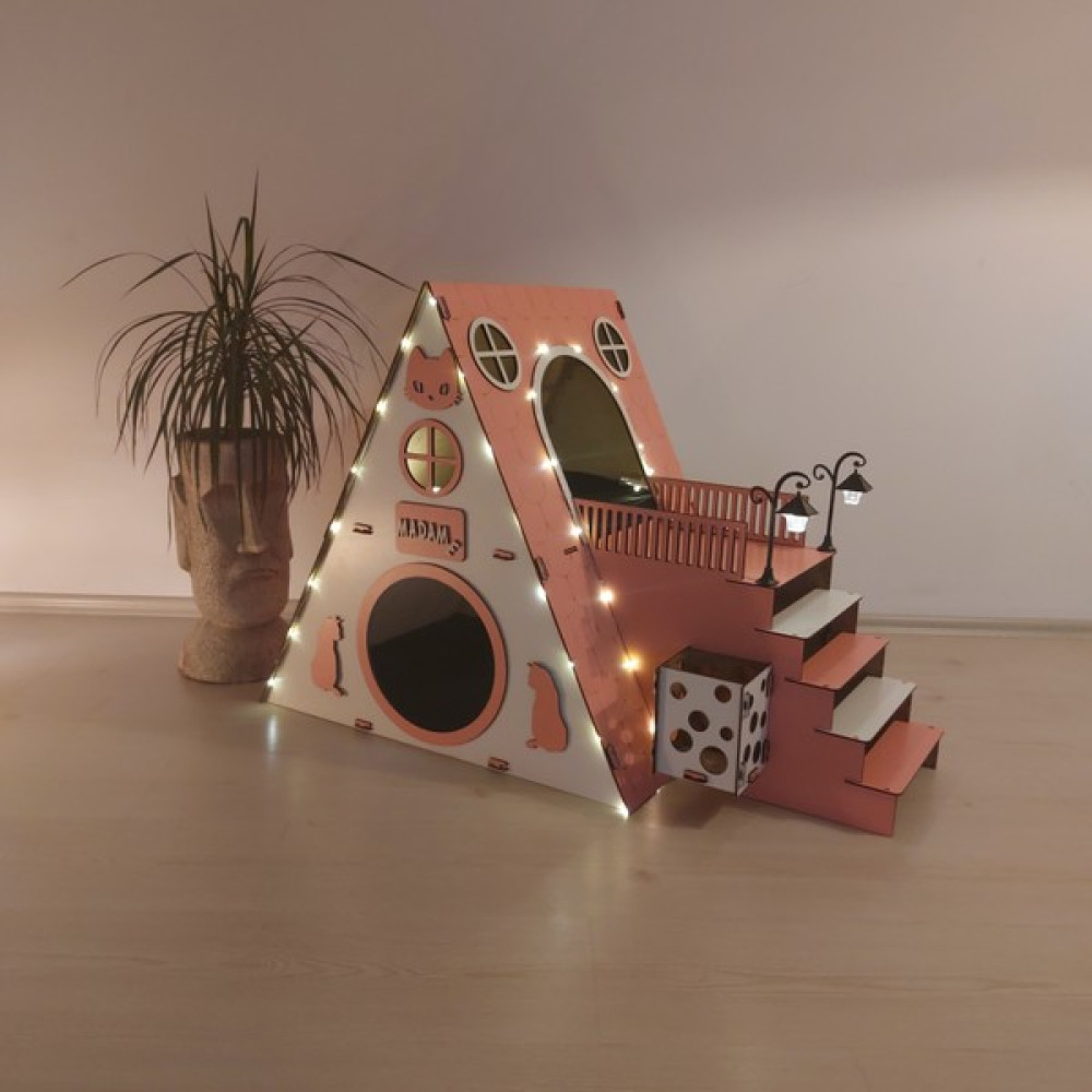 Seventeen Design Pembe Bungalov Kedi Evi, Bungalov Kedi Yuvası, Kedi Evi, Kedi Yuvası, Kedi Oyun Alanı Evcil Hayvan Ürünleri Fiyatı