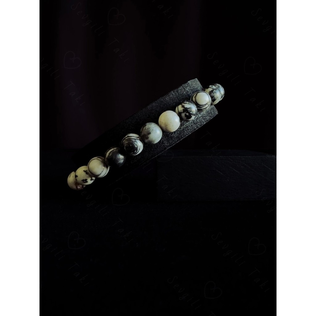 Sevgili Takı Siyah Beyaz Jasper Taşlı Bileklik -Sonbahar Serisi - 18-19cm - Gümüş - Beyaz Diğer Fiyatı