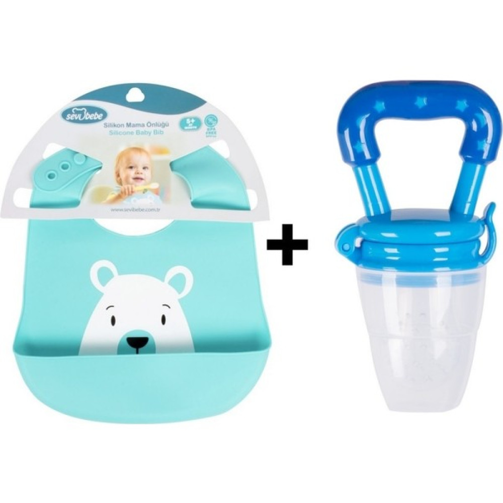 Sevi Bebe Silikon Mama Önlüğü + Silikon Meyve Emziği - Renkli - 6 - 12 Ay Mama Önlüğü Fiyatı