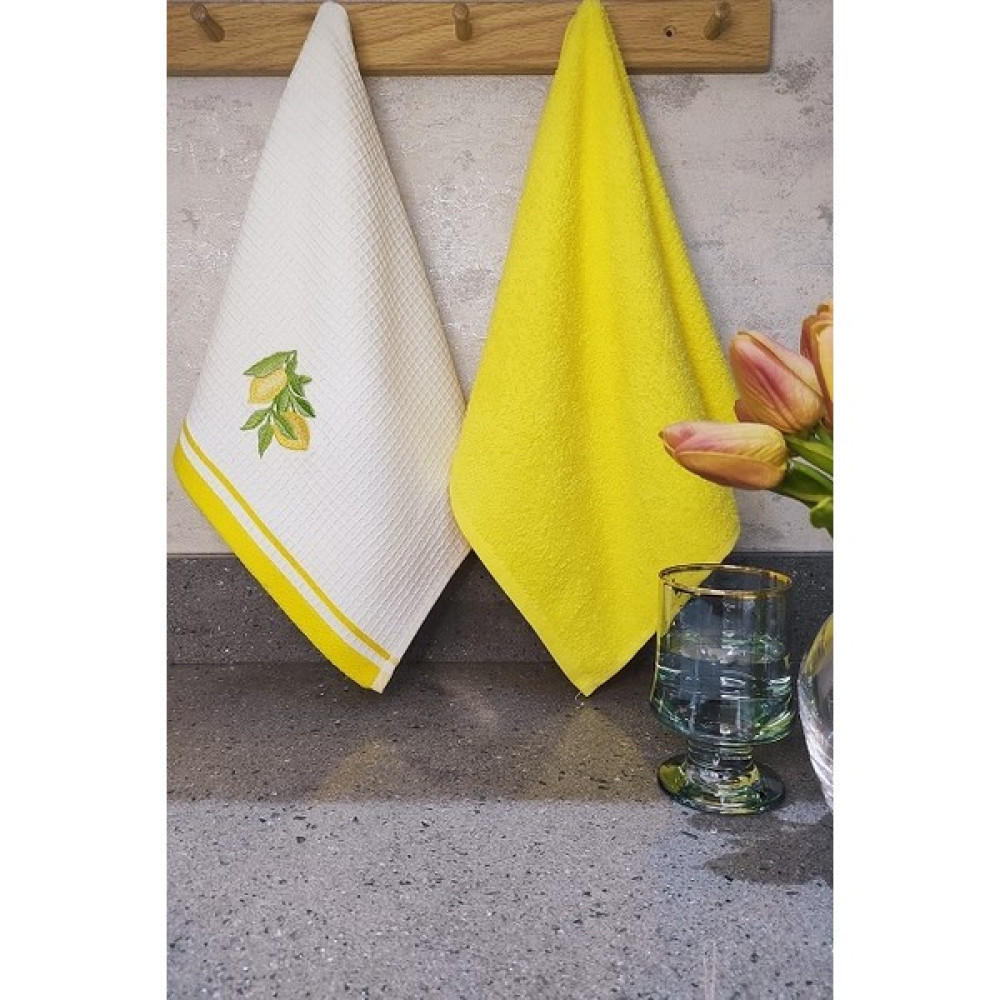 Sevim 2’li Mutfak Havlusu – Limon Figürlü & Sarı Havlu Takımı - Yumuşak & Nakışlı Kurulama Bezleri - 40 x 60 cm - 40 x 60 cm El / Yüz Havlusu Fiyatı