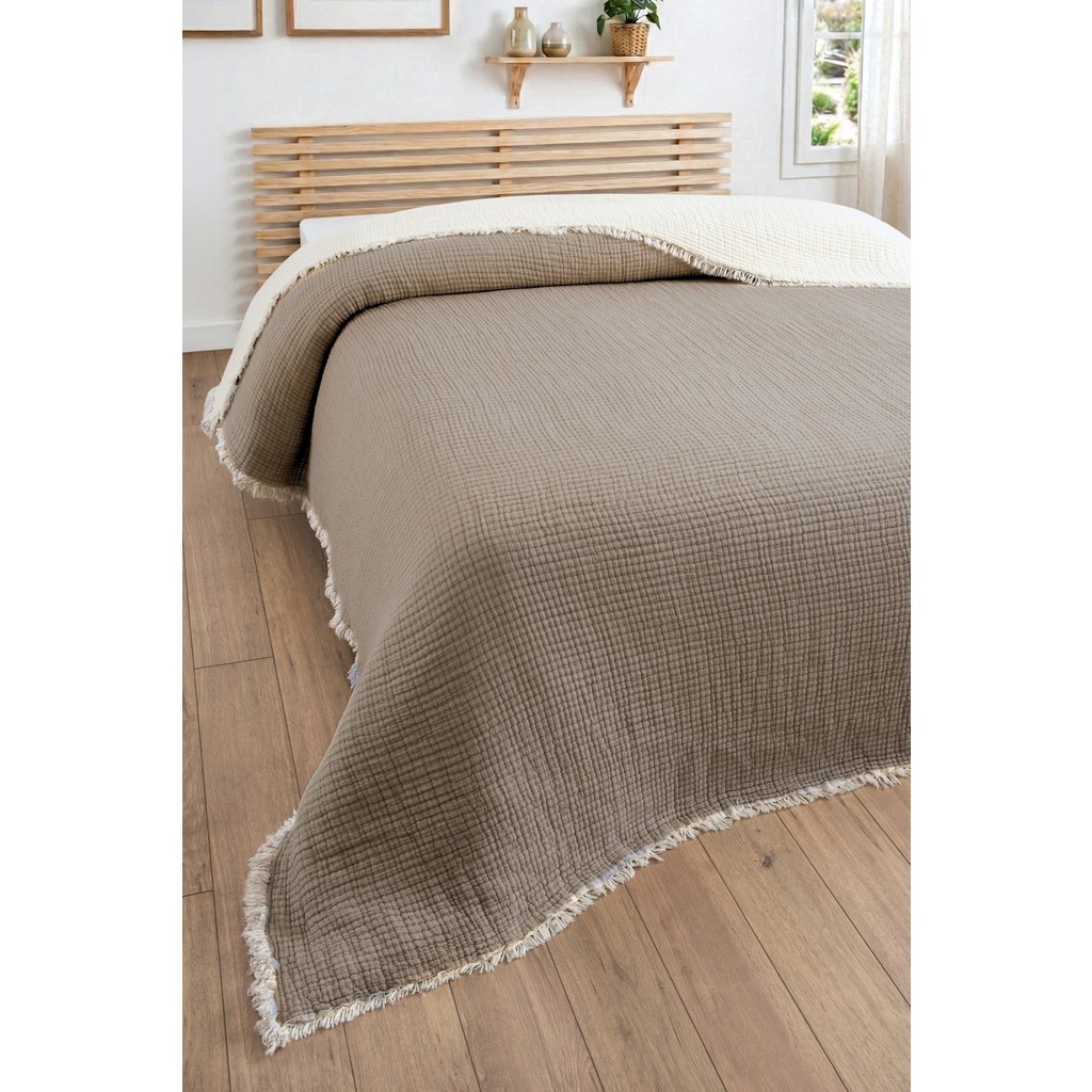 Sevim Tek Kişilik Müslin Yatak Örtüsü - 5 Katlı, Dolgulu, %100 Pamuk Müslin Yorgan - 160X220 Cm-Kahverengi - Kahverengi - 160 x 220 cm Yorgan Fiyatı