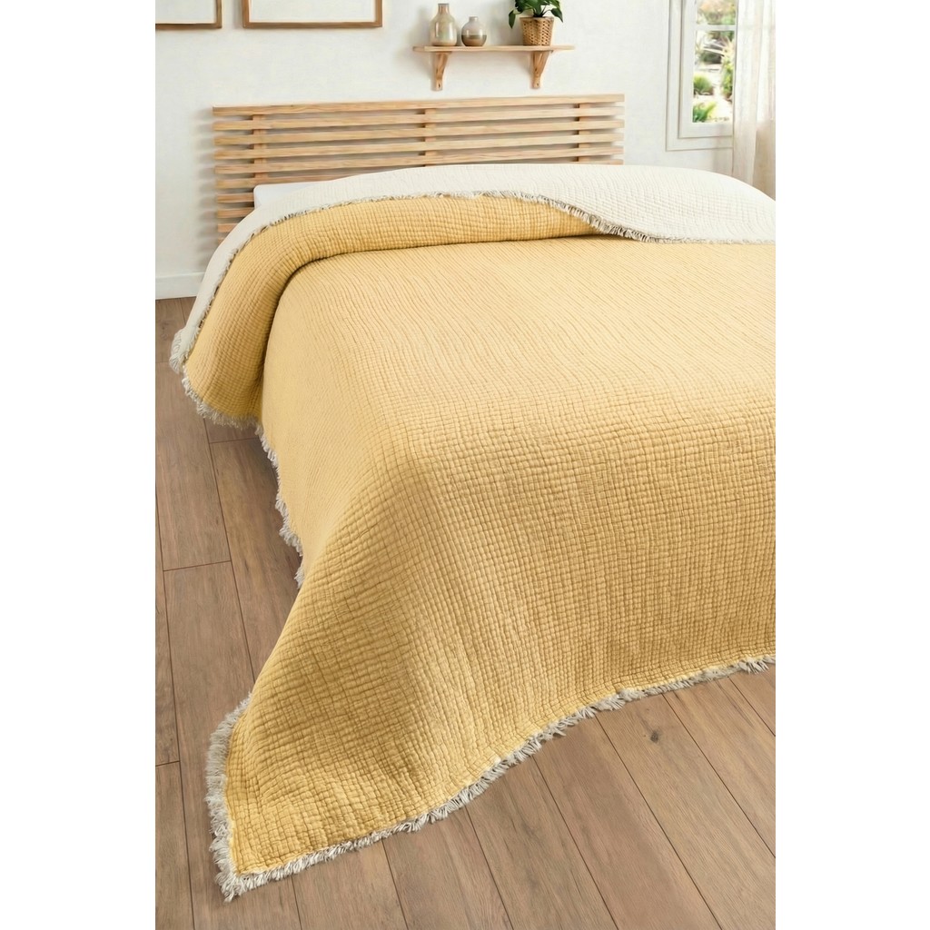 Sevim Tek Kişilik Müslin Yatak Örtüsü - 5 Katlı, Dolgulu, %100 Pamuk Müslin Yorgan - 160X220 Cm-Sarı - Sarı - 160 x 220 cm Yorgan Fiyatı