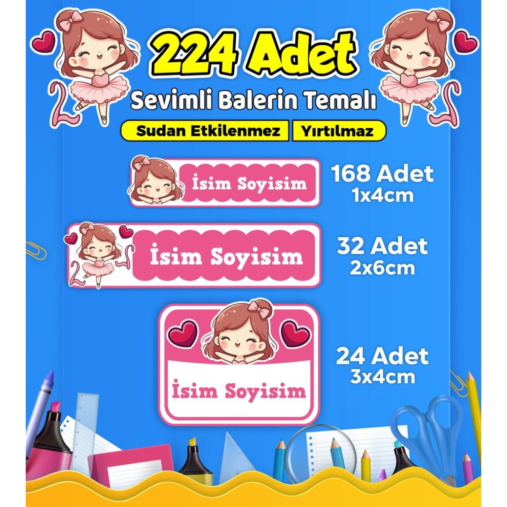 Sevimli Balerin Temalı Okul Kreş Kişiye Özel Isim Etiket Seti - Model 459 Okul Etiketi Fiyatı