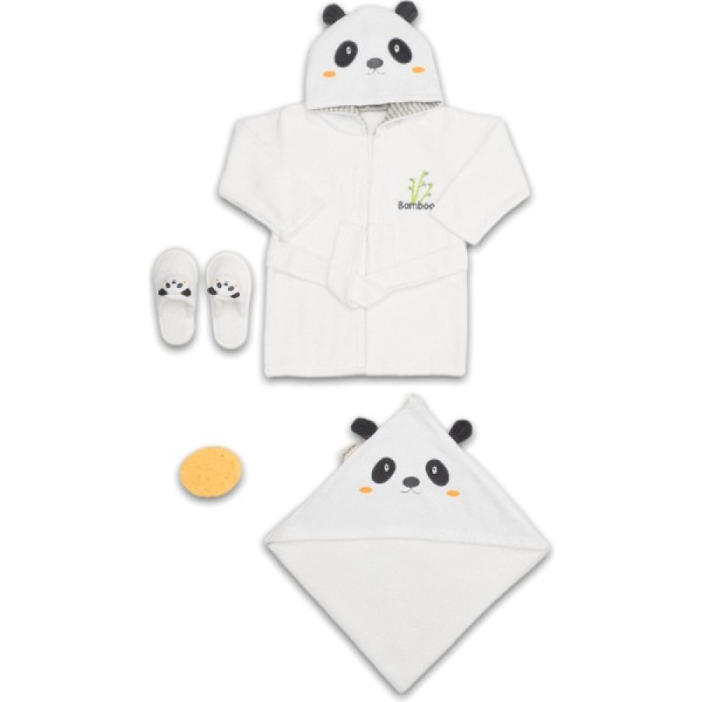 Sevimli Bebek Panda Motifli Bamboo Organik Erkek Bebek Bornoz Seti - Beyaz - 0 - 9 Ay Bebek Banyo-Tuvalet Fiyatı