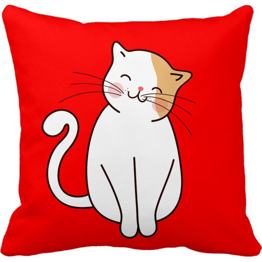 Sevimli Kedi Desenli Özel Tasarım Kırlent Kılıfı - 43 x 43 cm - Kırmızı Kırlent / Mobilya Yastığı Fiyatı