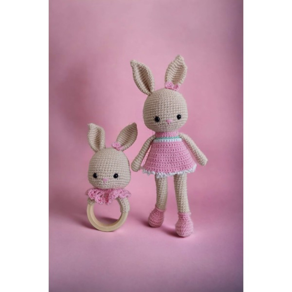 Sevimli Tavşan Amigurumi Örgü Oyuncak ve Çıngırak Yenidoğan 2'li Set Örgü Bebek Bebek Oyuncakları Fiyatı