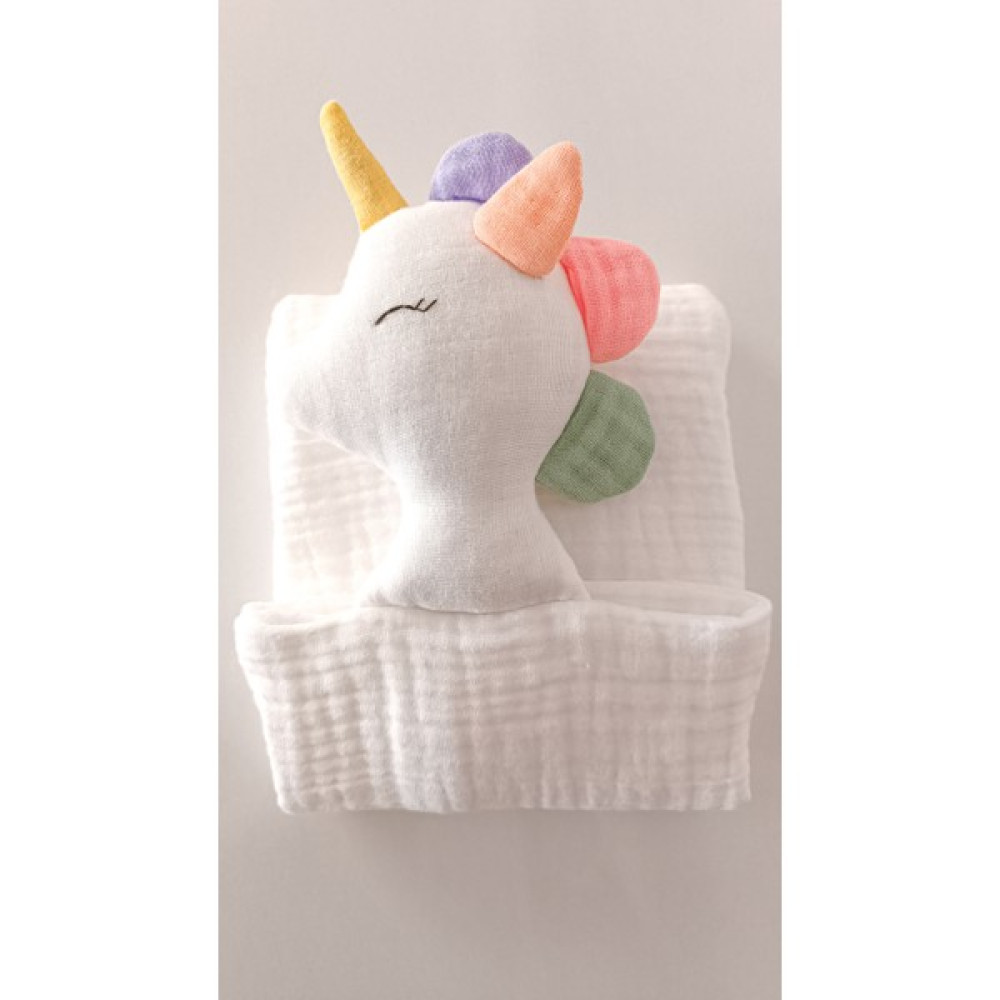 Sevimli Unicorn %100 Pamuklu Organik Müslin Uyku Arkadaşı/ Bebek Hediyelik - Beyaz Bebek Oyuncakları Fiyatı