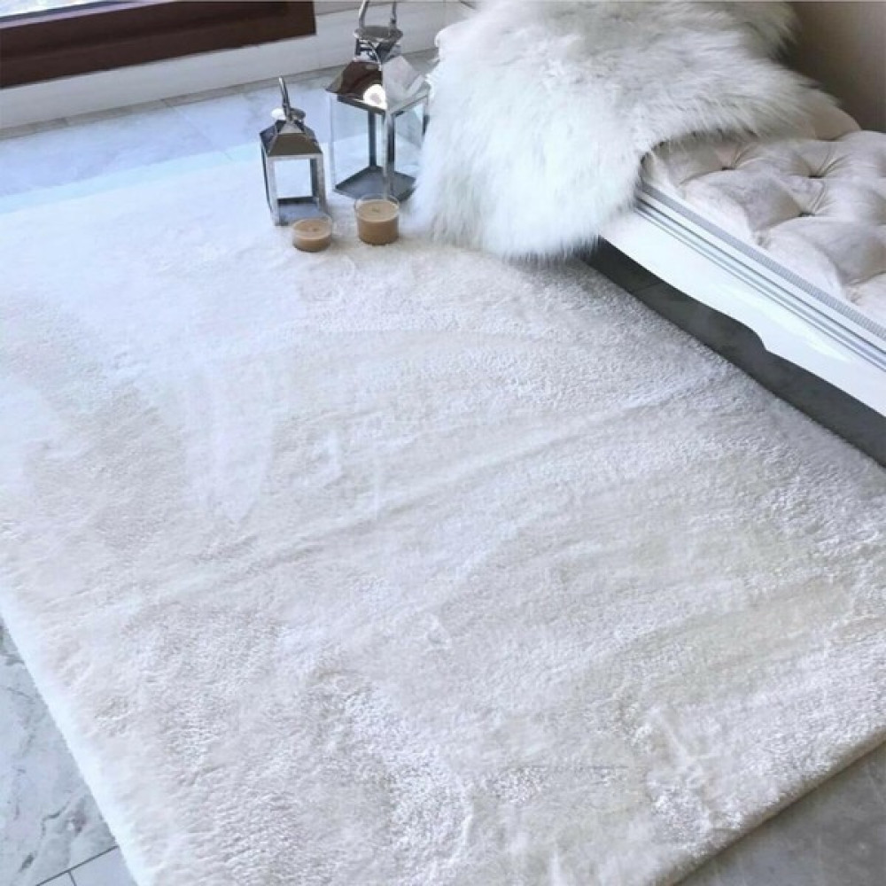 Sevser Halı Beyaz Peluş Pofuduk Kesme Kaydırmaz Taban Halı - 200 x 300 cm Salon Halısı Fiyatı