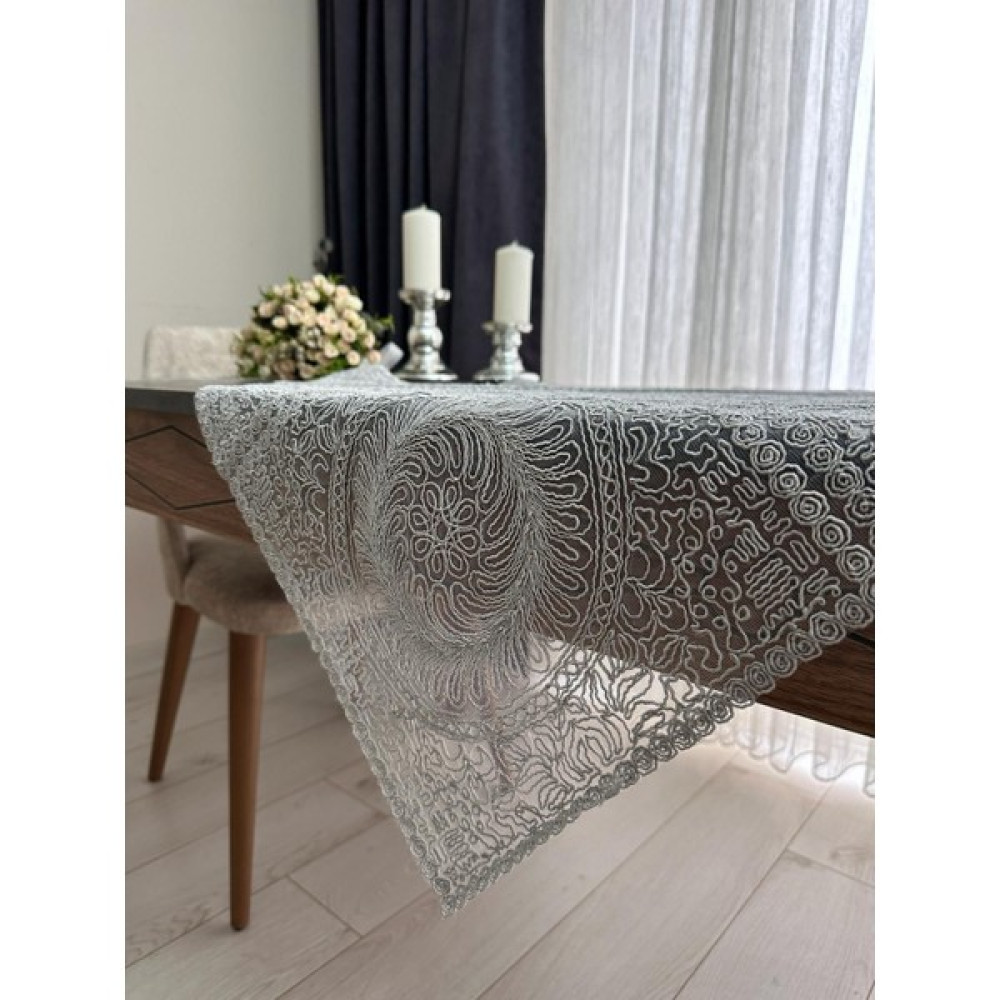 Sewev Dantelli Masa Örtüsü Fiskos Örtüsü - 90 x 90 cm - Gri Masa Örtüsü Fiyatı