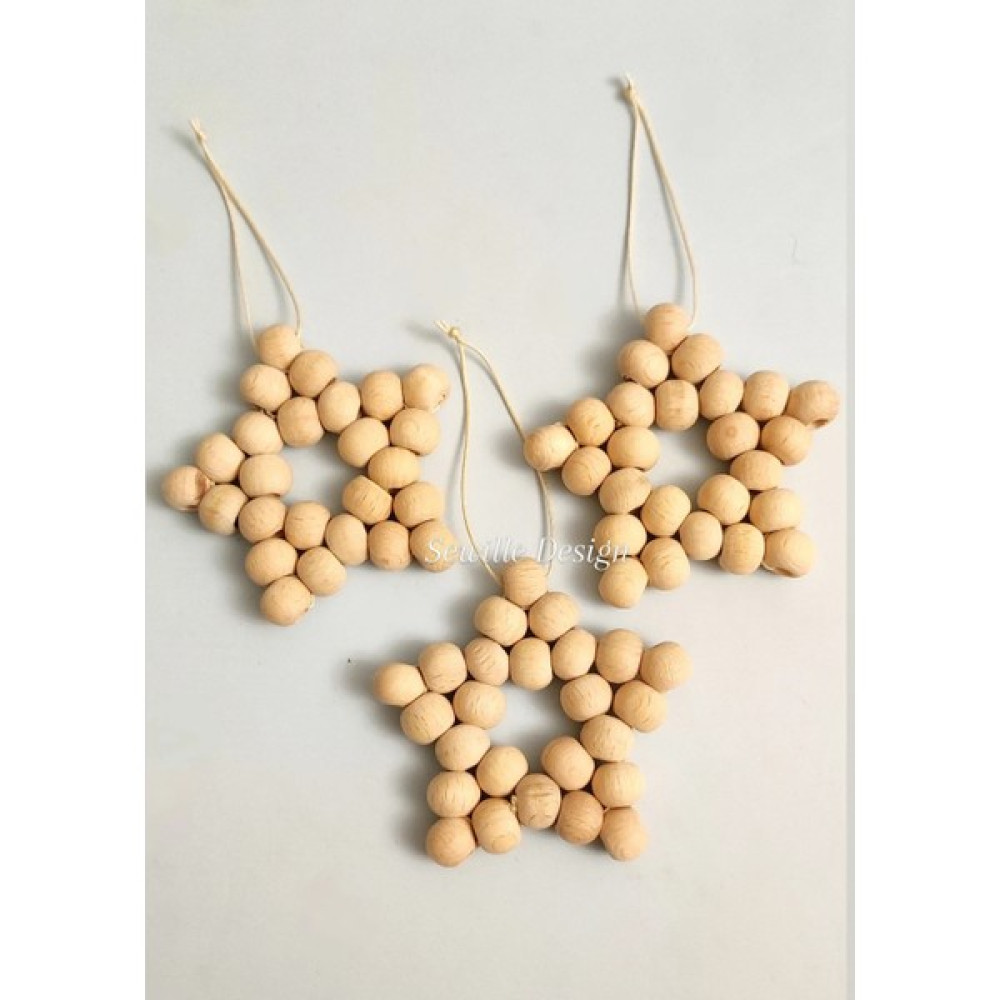 Sewille Design Hand Made Ahşap Boncuklu Yıldız - Ham 3 lü 6 cm Ev & Dekorasyon Aksesuarları Fiyatı