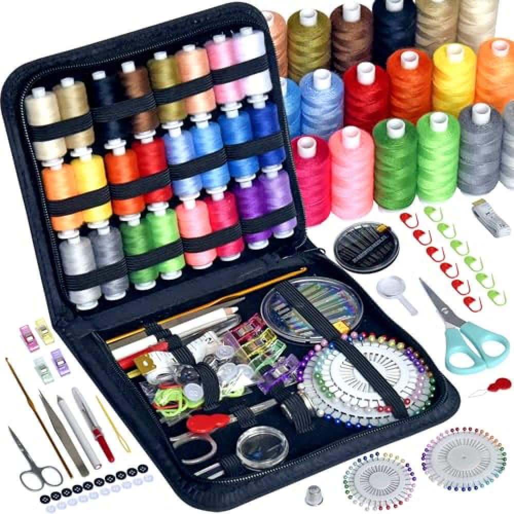 Sewing Kit with Case Portable Sewing Supplies for Home Traveler, Adults, Beginner, Emergency, Contains 24 Sewing Thread, Scissors, Needles, Measure etc
