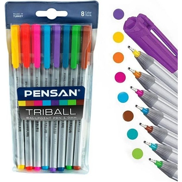 Seyfi Kırtasiye 8 Renk 1.0 mm Tükenmez Kalem Paketli 8 Parça Triball Pensan Kalem & Yazı Gereçleri Fiyatı