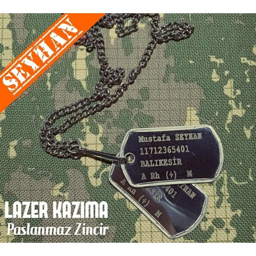 Seyhan Askeri Malzeme Lazer Kazıma Standart Asker Künyesi Medikal Ürünler Fiyatı