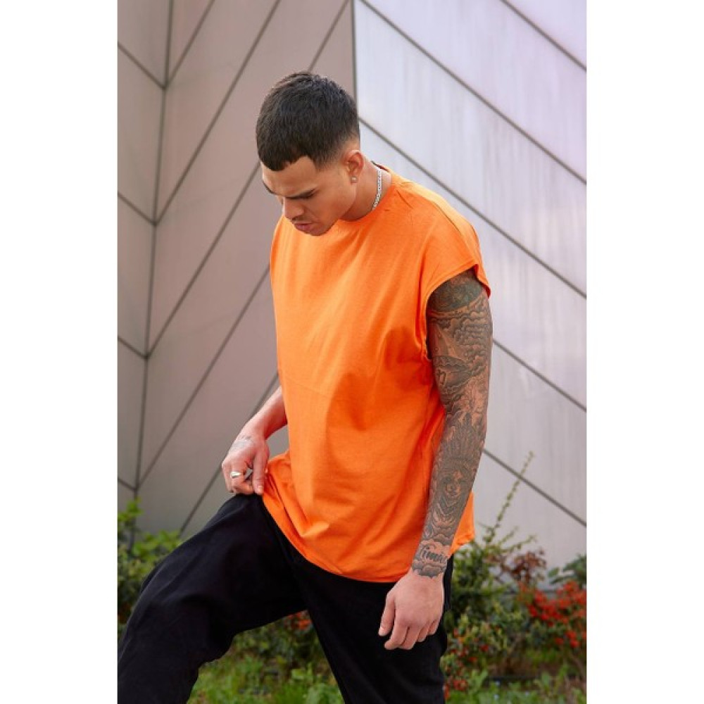 Şeym Turuncu Basketçi Sıfır Kol Bisiklet Yaka Oversize Salaş Basic Kolsuz T-Shirt Erkek T-shirt Fiyatı