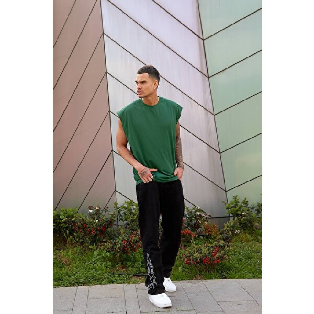 Şeym Zümrüt Yeşili Basketçi Sıfır Kol Bisiklet Yaka Oversize Salaş Basic Kolsuz T-Shirt Erkek T-shirt Fiyatı