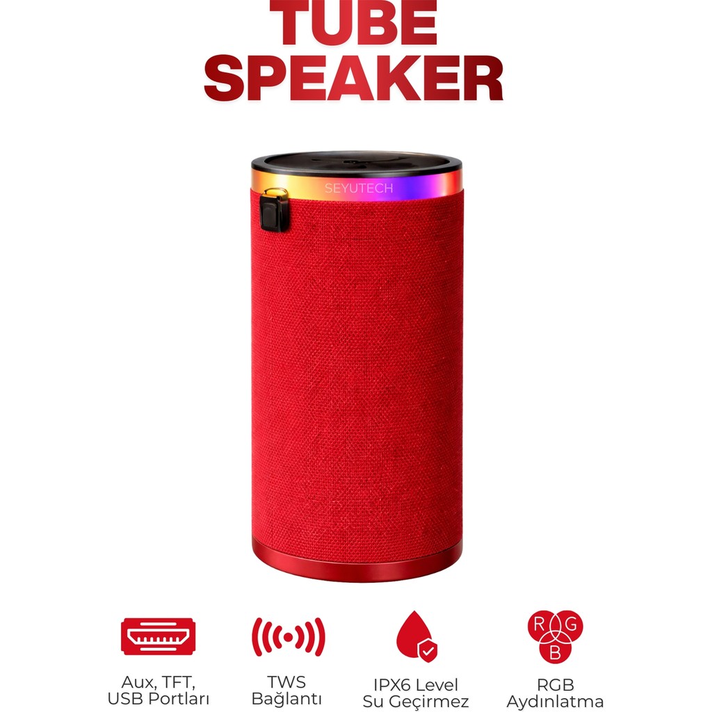 Seyutech Bluetooth Hoparlör Rgb Işıklı Tft Aux USB Girişli Ses Bombası Taşınabilir Şarjlı Kablosuz Speaker - Kırmızı Taşınabilir Şarj Cihazı - Powerbank Fiyatı