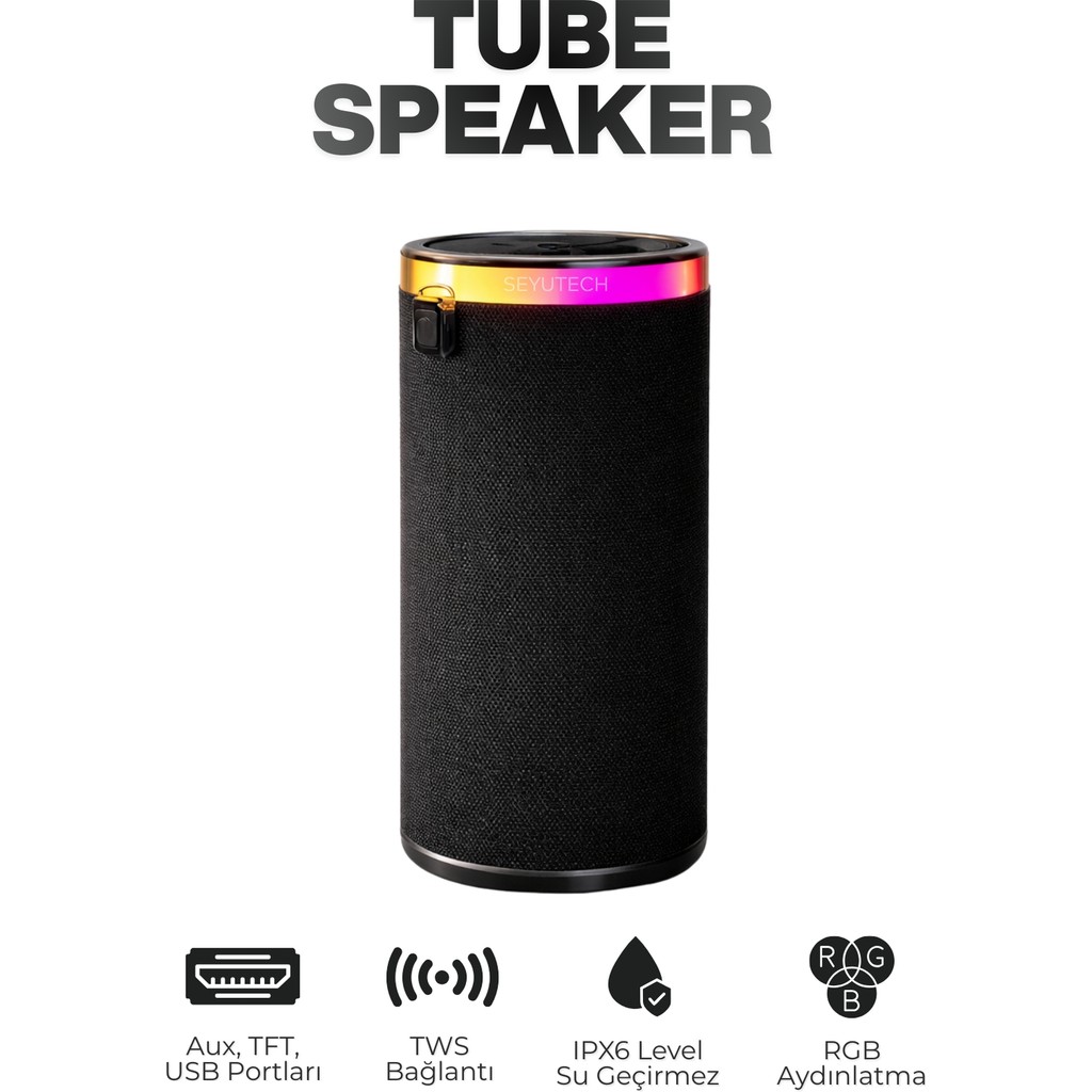 Seyutech Bluetooth Hoparlör Rgb Işıklı Tft Aux USB Girişli Ses Bombası Taşınabilir Şarjlı Kablosuz Speaker - Siyah Taşınabilir Şarj Cihazı - Powerbank Fiyatı