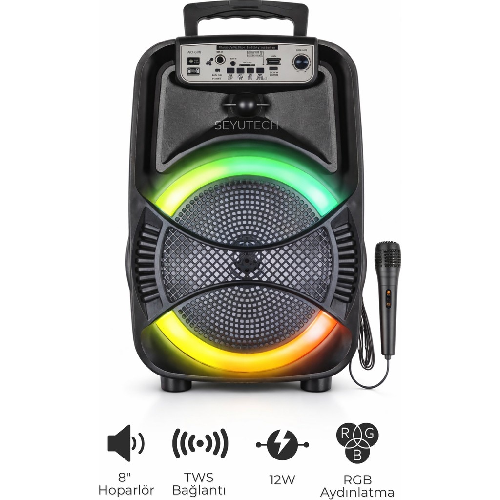 Seyutech Bluetooth Hoparlör Rgb LED Işıklı Karaoke Mikrofon Hediyeli Taşınabilir Parti Speaker - 3 Bluetooth Hoparlör Fiyatı