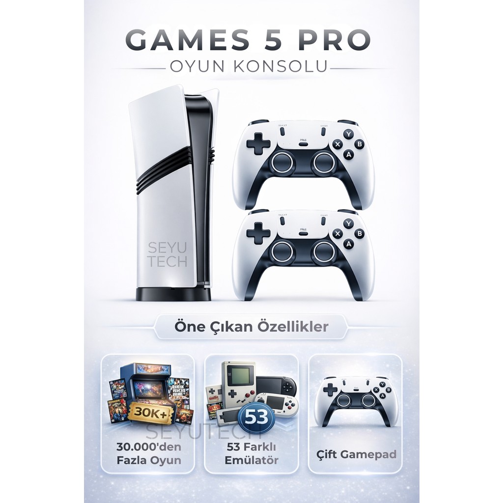 Seyutech Games 5 Pro Kablosuz Çift Kol Oyun Konsolu Uyumlu 4k-Hdmı 53 Emulatör 30000 Oyunlu 2.4g Gaming Atari Bilgisayar Çevirici ve Adaptörü Fiyatı