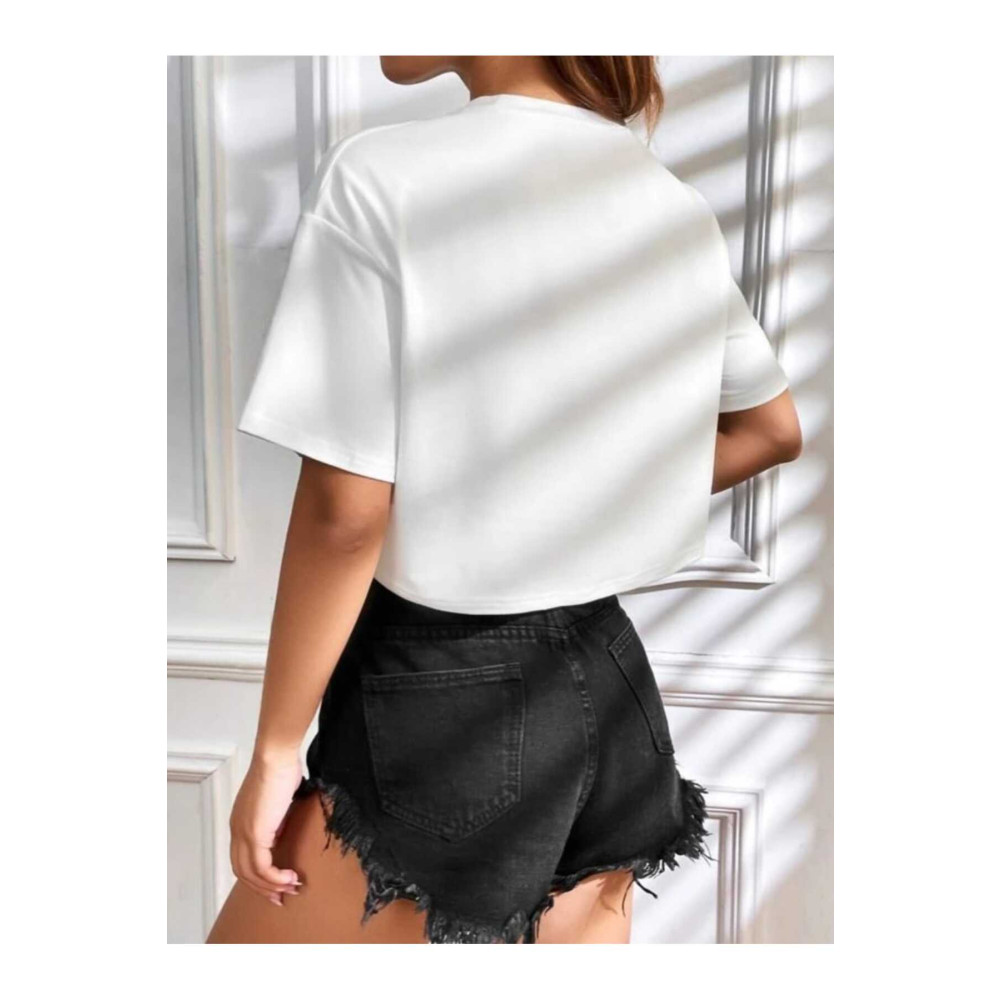 Seyyar Crop Bisiklet Yaka Örme T-shirt M Beden Bayan T-shirt Fiyatı