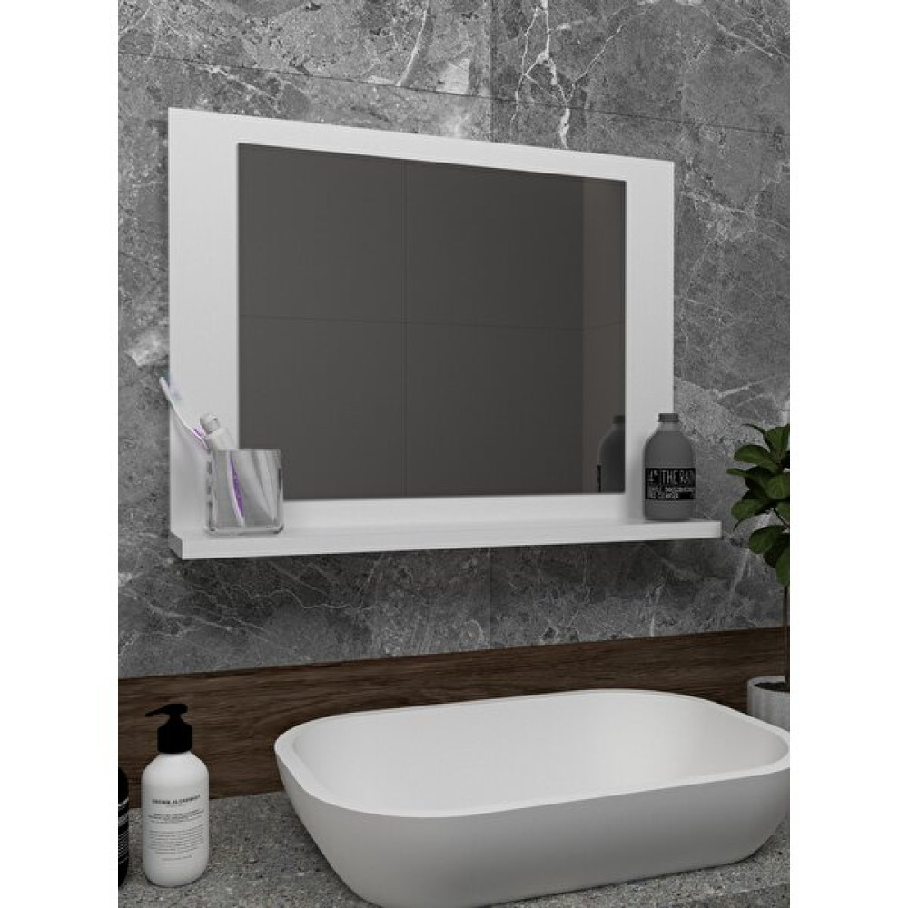 Sezer Mobilya Beyaz Raflı Banyo Aynası Dresuar Koridor Duvar Salon Wc Ofis Yatak Odası Ayna 60X45CM - 60 x 45 cm Banyo Aynası Fiyatı