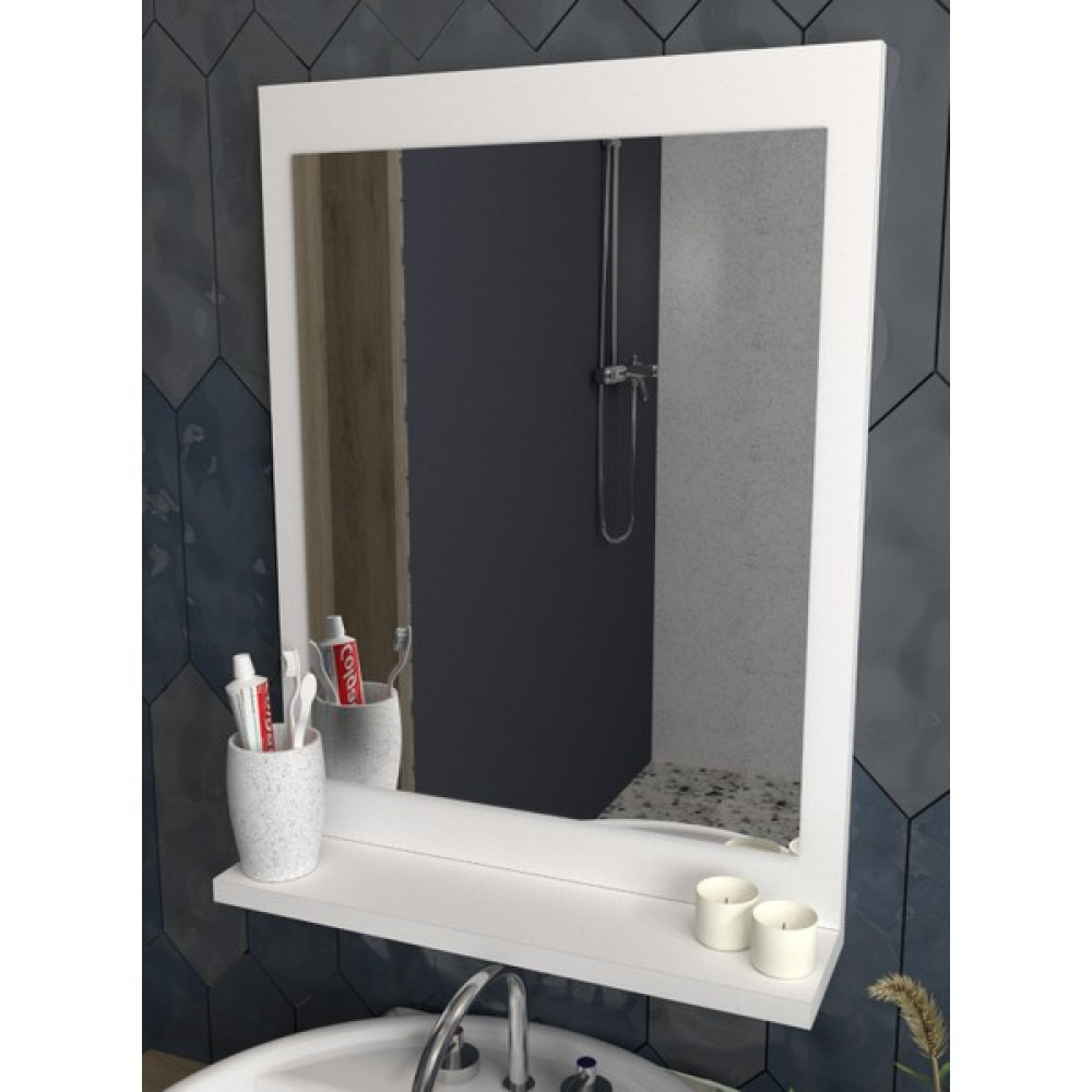 Sezer Mobilya Raflı Dikey Ayna 60X45CM Beyaz Dresuar Koridor Duvar Salon Banyo Wc Ofis Yatak Odası Aynası dikey - 60 x 45 cm Banyo Aynası Fiyatı