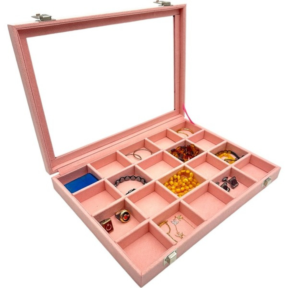 Sezgin Kutu ve Aksesuar Bölmeli Takı ve Aksesuar Kutusu Organizer Pembe Camlı - 24 x 34 Cm - Siyah Eşya Saklama Kutusu Fiyatı