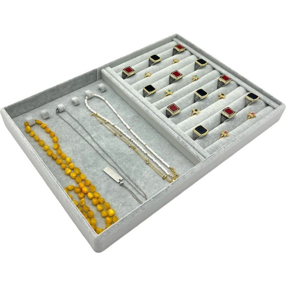 Sezgin Kutu ve Aksesuar Takı Organizeri Rulo ve Askılı Kadife Gri - 24 x 34 Cm Eşya Saklama / Düzenleme Fiyatı