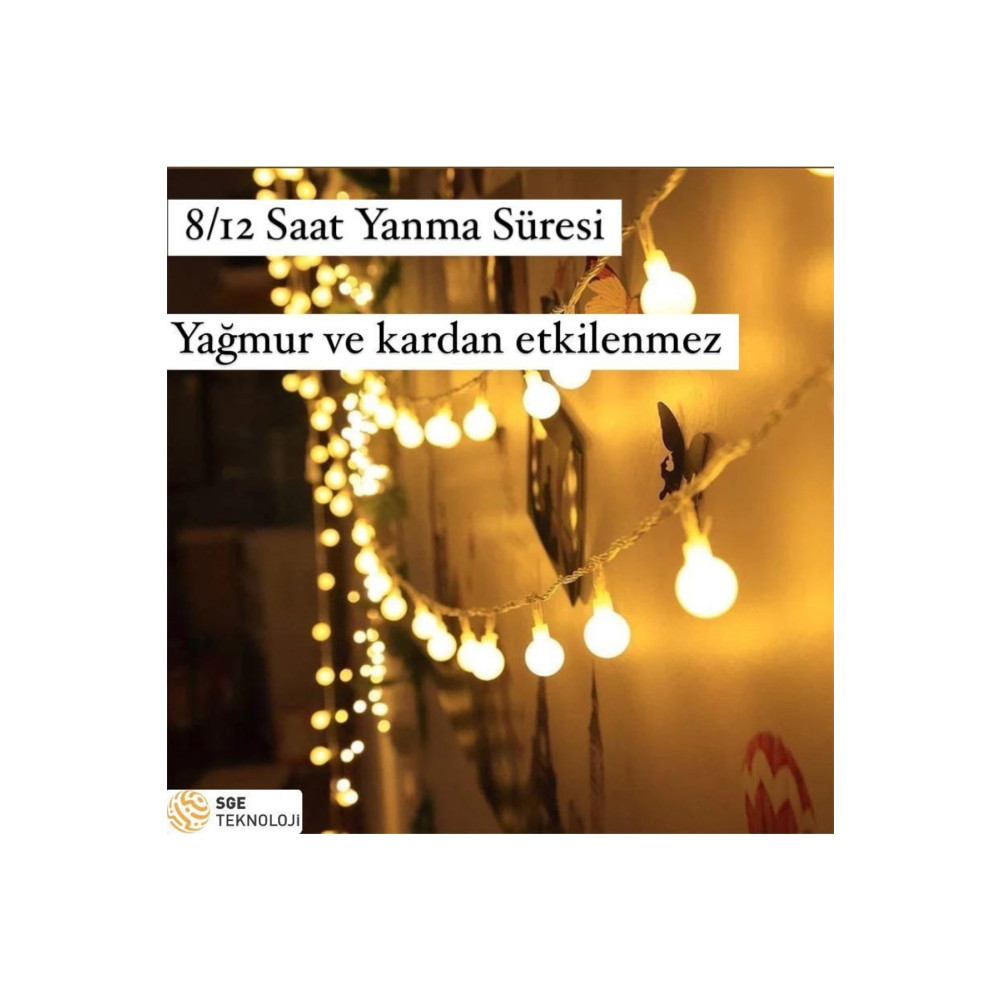 SGE TEKNOLOJİ Güneş Enerjili 5 Metre 20 Led Sarı Bahçe Teras Parti Balkon Süsü Aydınlatma Lambası Yaş Günü & Parti Fiyatı