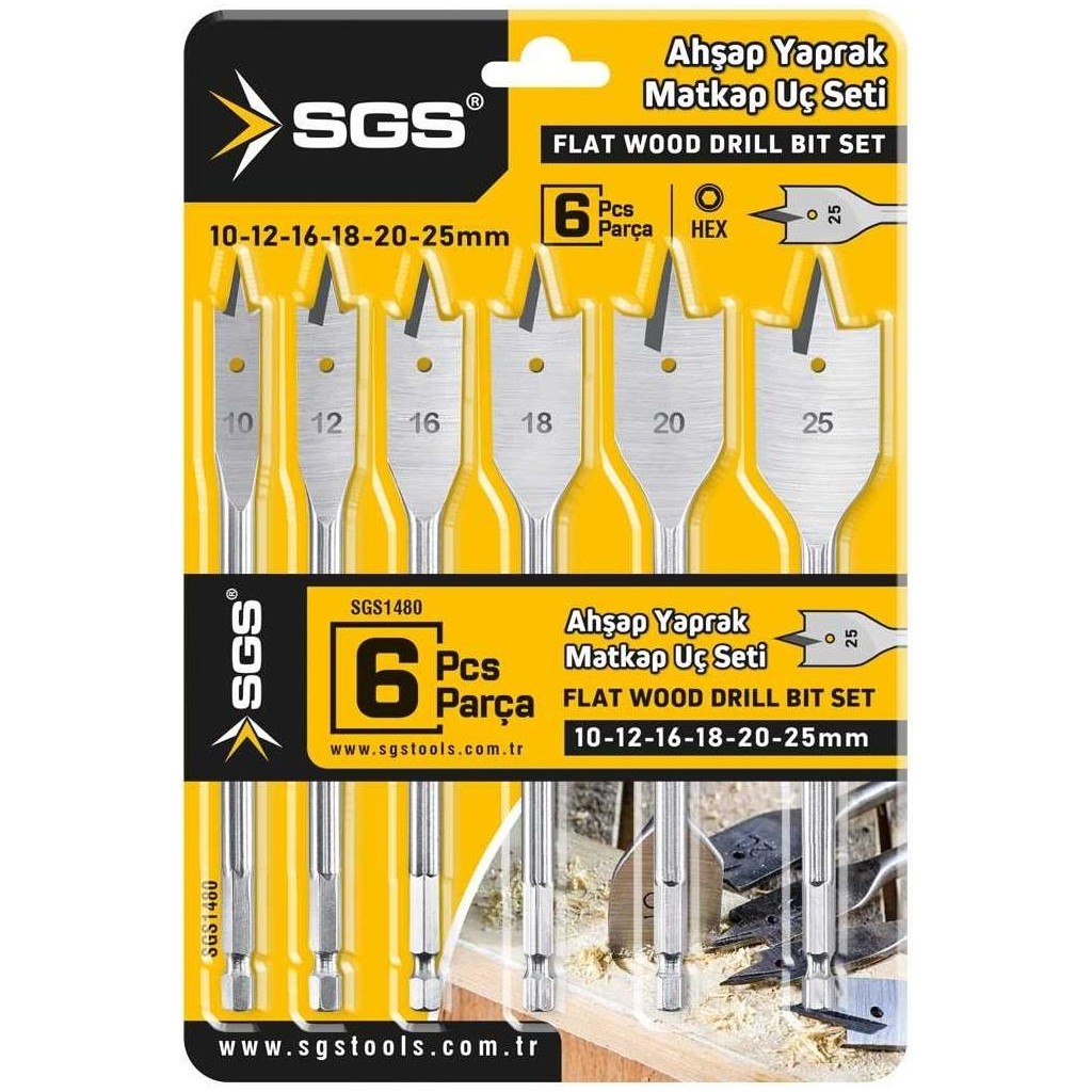 Sgs Ahşap Yaprak Matkap Ucu Seti - 6 Parça 10-12-16-18-20-25 Mm. - Gri Matkaplar Fiyatı