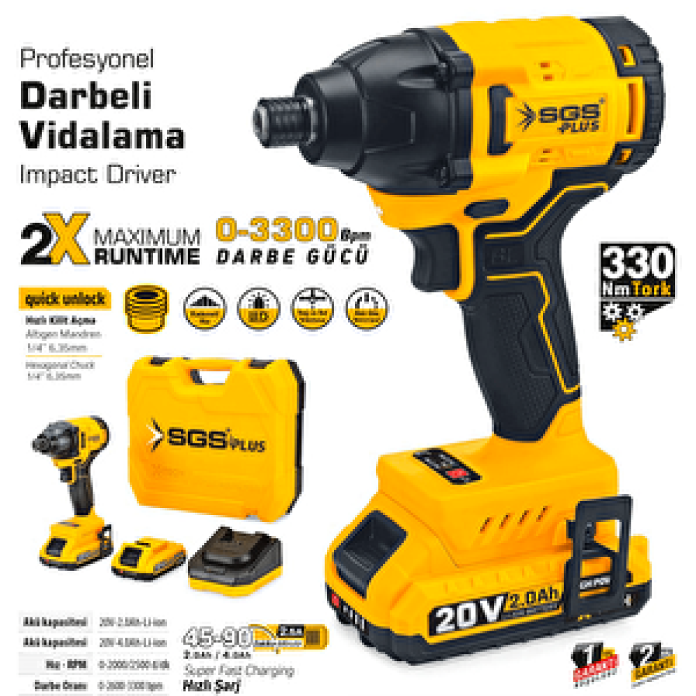 SGS Sgs Akülü Darbeli Vidalama Seti 20 Volt - 2 Amper Sgs5500 Akülü Vidalama Makinesi Fiyatı