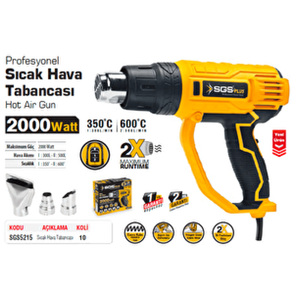 SGS Sgs Profesyonel Sıcak Hava Tabancası 2000 Watt Sgs 5215 Elektrikli El Aletleri Fiyatı