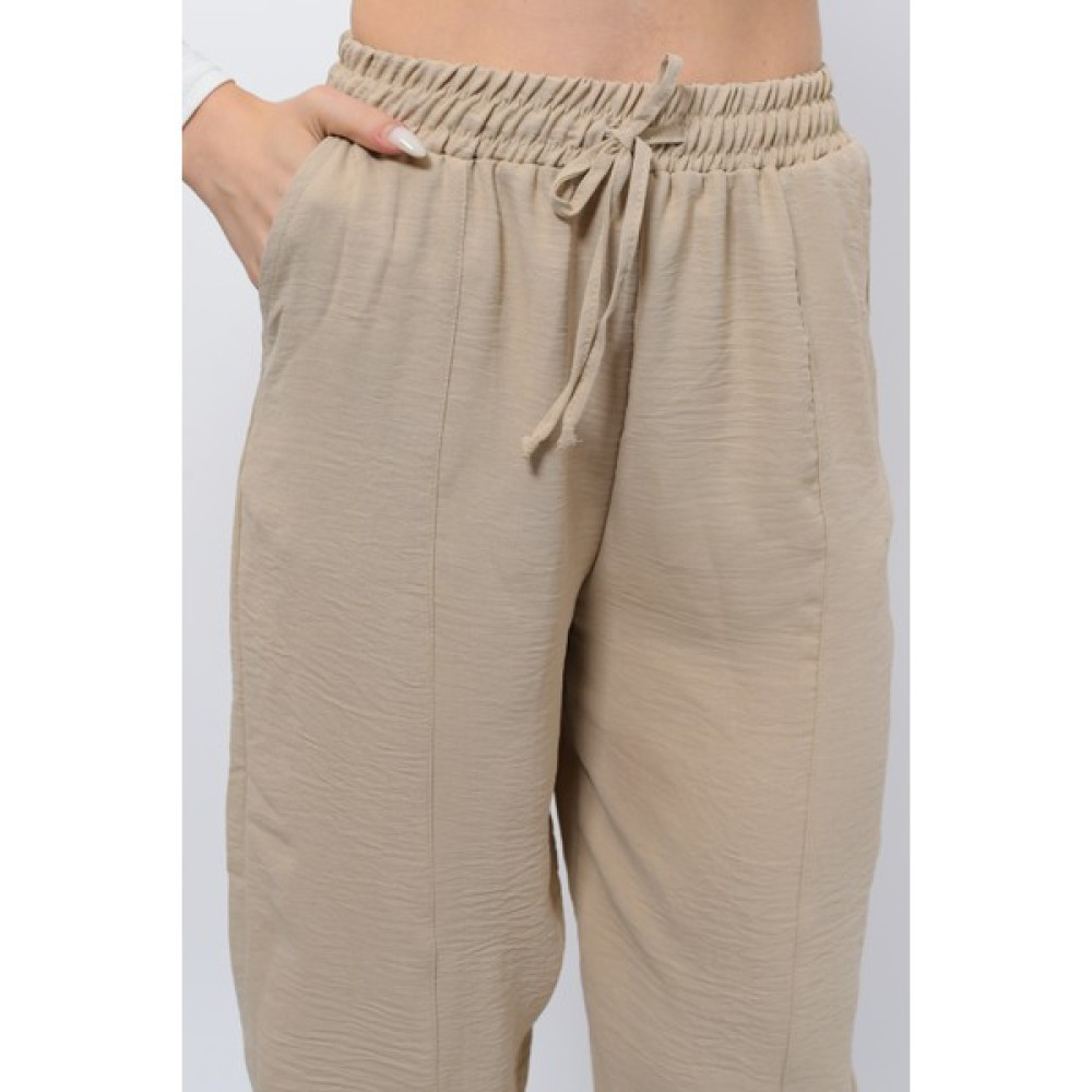 Sh Mağazacılık Ince Yazlık Kadın Yüksek Bel Rahat Salaş Pamuklu Slouchy Fit Basic Beli Lastikli Bilek Boy Pantolon Kadın Pantolon Fiyatı