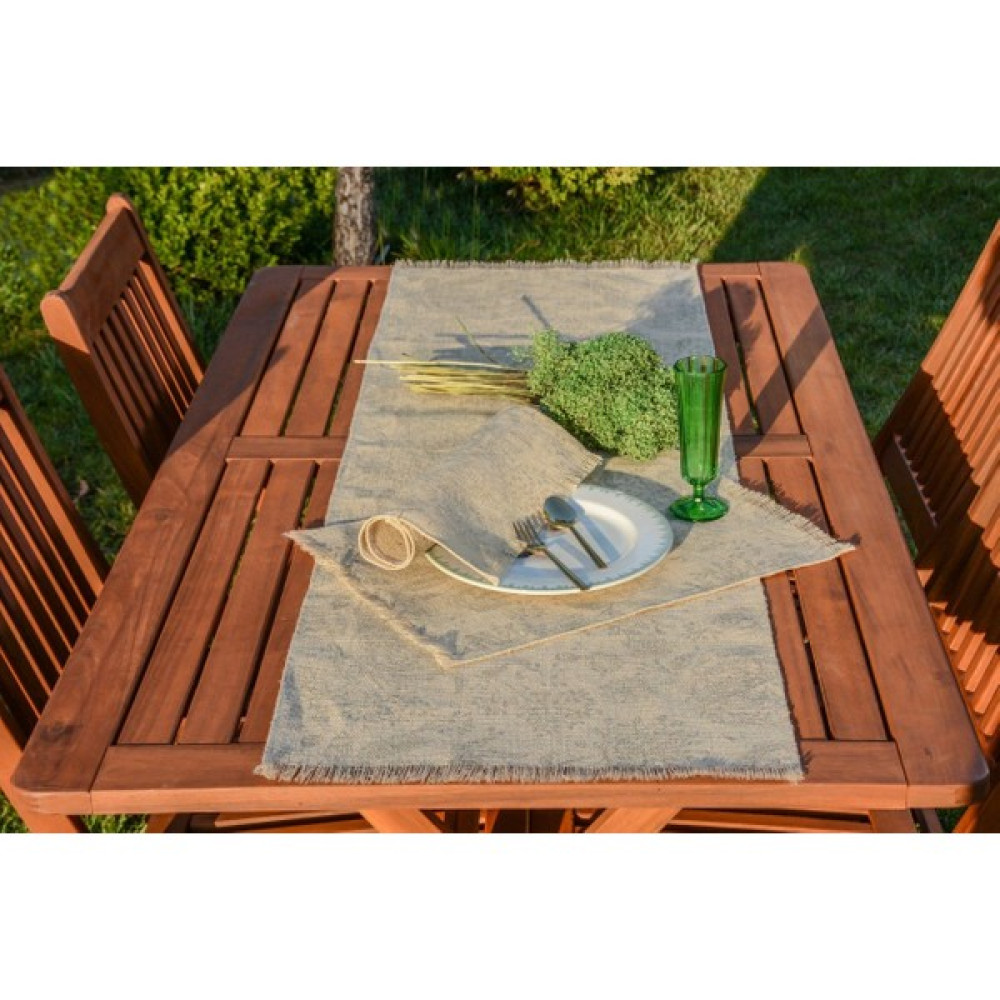 SH SERAY HOME Çiçek Desenli Jüt Runner ve 4 Lü Amerikan Servisi - 45 x 145 cm - Natural Masa Örtüsü Fiyatı
