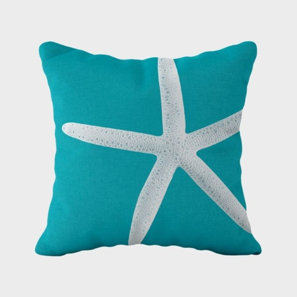 SH Seray Home Marin Deniz Yıldızı Turkuaz Çift Tarafı Desenli Kırlent Kılıfı 43X43 cm - 43 x 43 cm Kırlent / Mobilya Yastığı Fiyatı