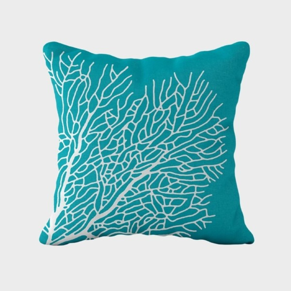 SH Seray Home Marin Mercan Turkuaz Çift Tarafı Desenli Kırlent Kılıfı 43X43 cm - 43 x 43 cm - Turkuaz - Beyaz Kırlent / Mobilya Yastığı Fiyatı