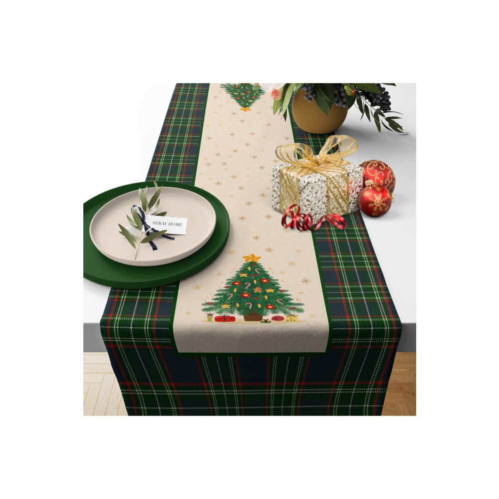 SH Seray Home Yılbaşı Christmas Temalı Ekoseli Çam Ağacı Runner 43x150 Cm Runner Fiyatı