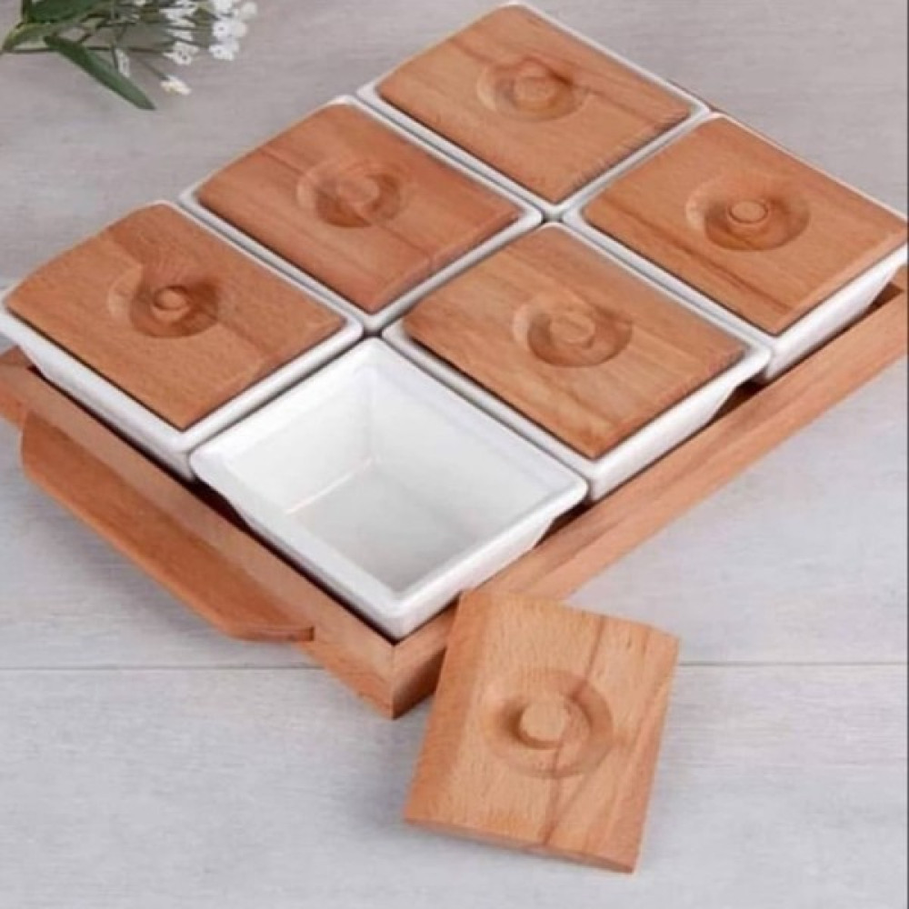 Shaddy Goods Bambu Kapaklı 6 lı Seramik Kahvaltılık Kahvaltı Takımı Fiyatı