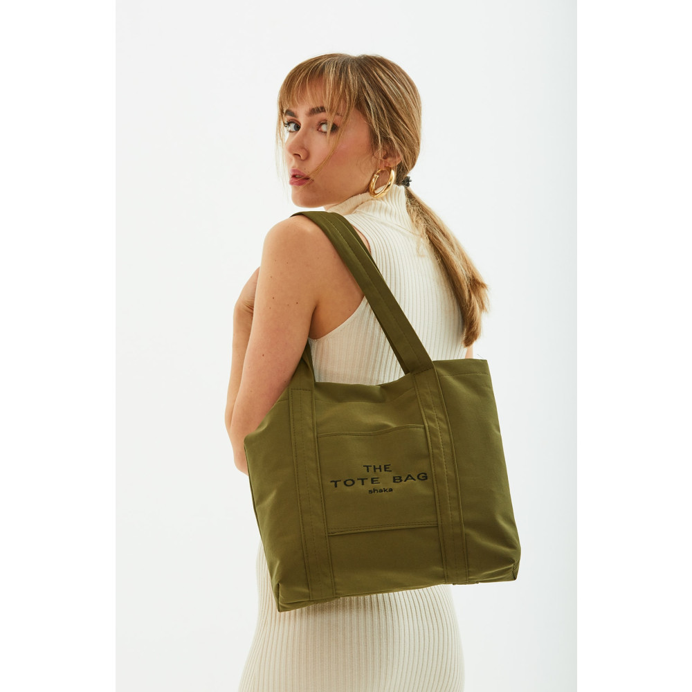 SHAKA Haki Yeşil U46 Çıt Çıt Kapatmalı Ön Cep Detaylı Tote Bag Işlemeli Kanvas Kadın Kol Ve Omuz Çantası U Unisex Çanta & Cüzdan ve Seyahat Çantaları Fiyatı