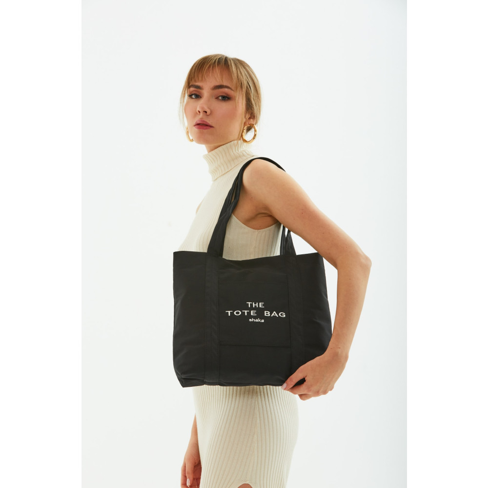 SHAKA Siyah U46 Çıt Çıt Kapatmalı Ön Cep Detaylı Tote Bag Işlemeli Kanvas Kadın Kol Ve Omuz Çantası U:30 E Unisex Çanta & Cüzdan ve Seyahat Çantaları Fiyatı