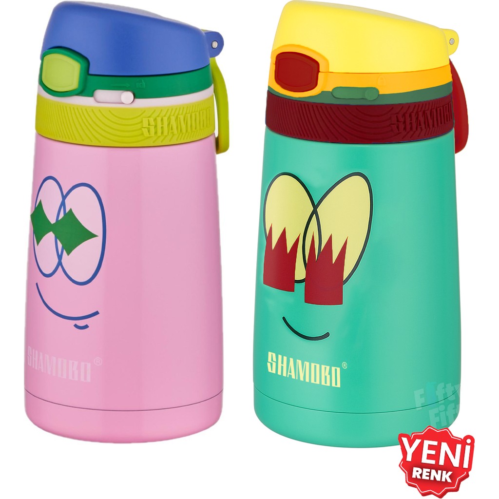 Shamobo 2li Set Pipetli Çelik Termos 350ML -6 Saat Isı Yalıtımı- - Pembe - Açık Yeşil Suluk Fiyatı