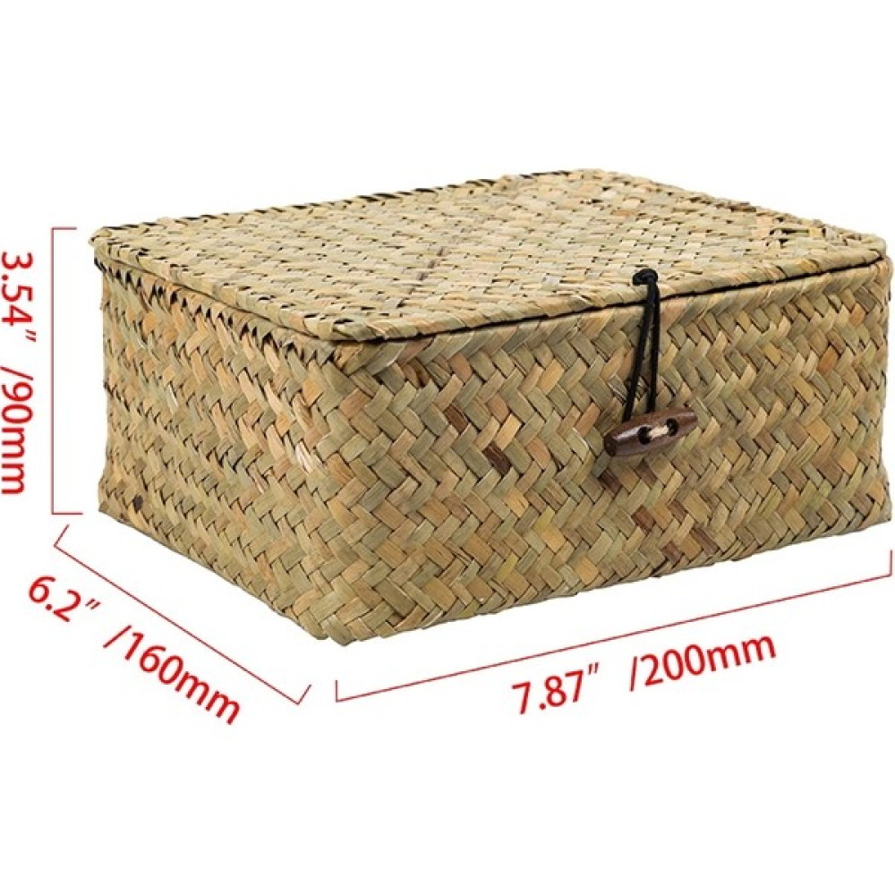 Shanhua Shop 20X16X9CM-DOĞA Stili Büyük Hasır Kutu Dikdörtgen Seagrass Kapaklı Depolama Sepeti Kabine Raf Masa Ev Sepetleri Için Rattan Depolama Or... Sepet Fiyatı