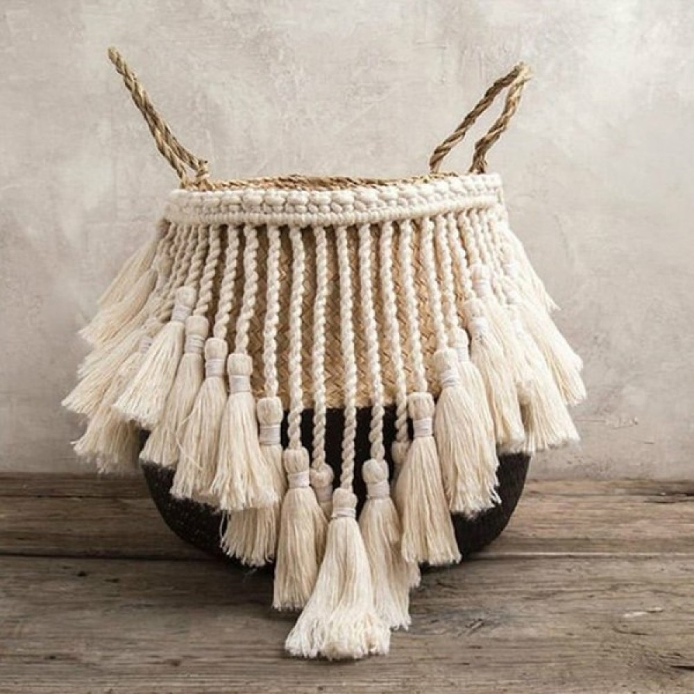 Shanhua Shop C Stili 32CMX28CM Makrome Püskül Hasır Sepet El Yapımı Boho Dekor Bahçe Saksıları Çalışma Odası Depolama Rattan Sepet Ev Organizatör Ç... Sepet Fiyatı